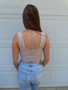Beige Ribbed Corset Tank Top | Trendy Fitted Crop Top
