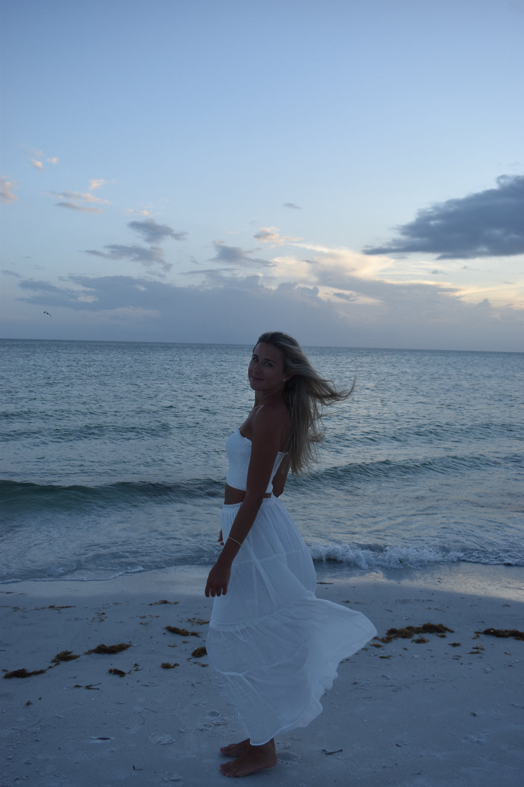 White Smocked Tube Top & Maxi Skirt Set