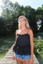 Load image into Gallery viewer, Lace Trim Babydoll Cami Top (Black &amp; White) - Juniper
