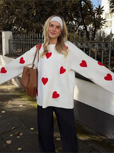 Pink Hearts Oversized Valentines day Sweater