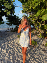 Load image into Gallery viewer, Blue coastal tile tie-back mini dress
