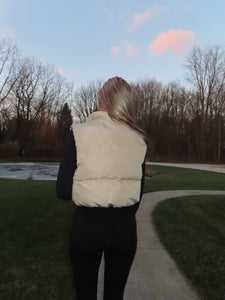 Beige Cropped Puffer Vest