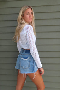 White Crochet Tie Front Cardigan