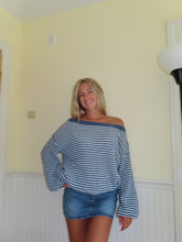 Load image into Gallery viewer, Blue Striped off the shoulder Top
