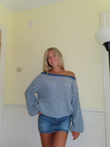 Blue Striped off the shoulder Top