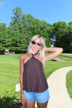 Load image into Gallery viewer, Chocolate Brown Halter Tank Top | Flowy Summer Sleeveless Top
