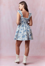 Load image into Gallery viewer, Blue Toile Ruffle Strap Mini Dress
