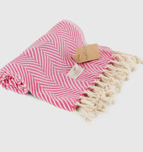 Load image into Gallery viewer, Turkish Striped Pink Beach Towel
