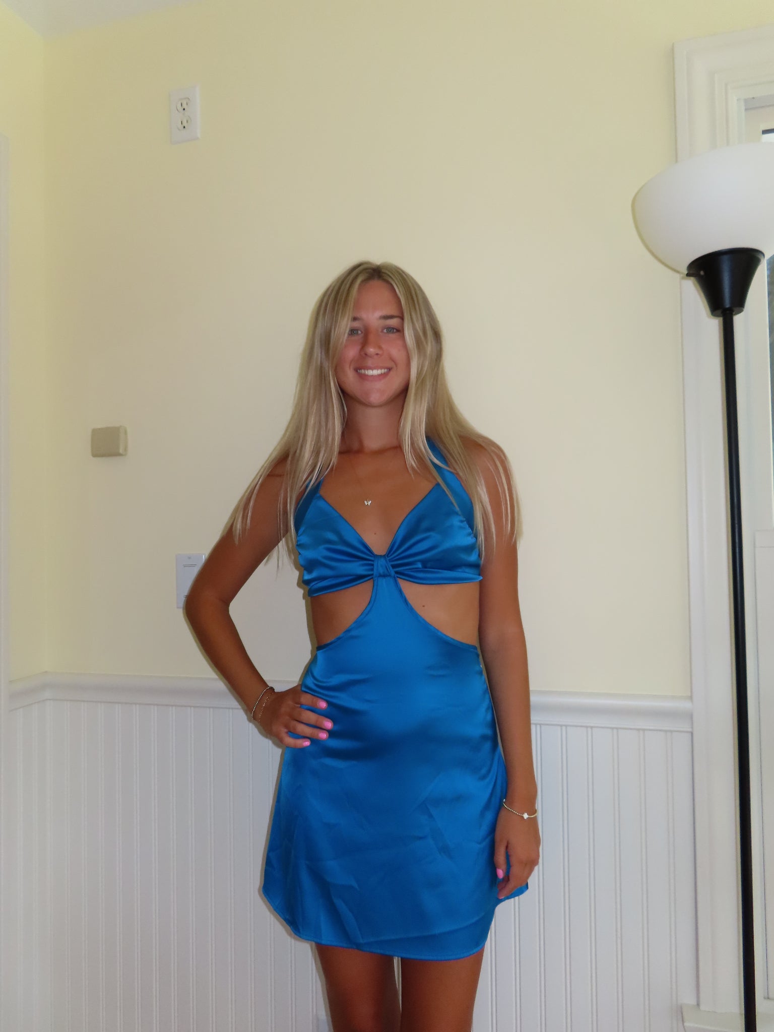 Blue Satin Halter Mini Dress Juniper Blue Satin Halter Mini Dress Juniper
