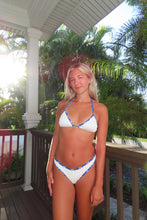 Load image into Gallery viewer, Blue &amp; White Ribbed Triangle Bikini Set
