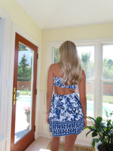 Load image into Gallery viewer, Blue Floral Halter Dress
