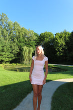 Load image into Gallery viewer, Blush Lace Trim Mini Dress - Juniper
