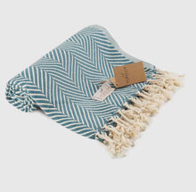 Load image into Gallery viewer, Blue Striped Turkish Beach Towel
