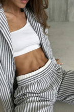 Load image into Gallery viewer, Cozy Charcoal Striped Pajama Set
