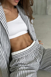 Cozy Charcoal Striped Pajama Set