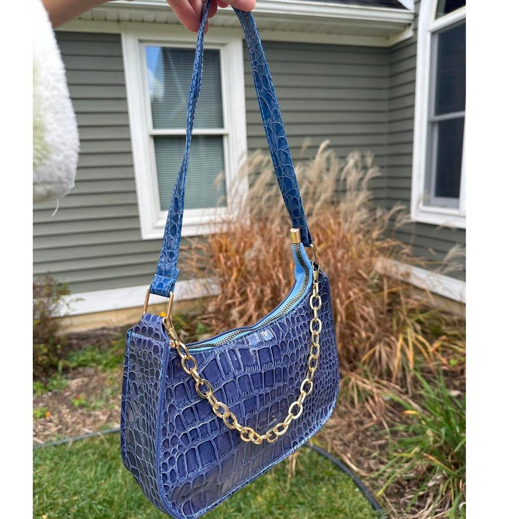 Blue Snakeskin Mini Handbag