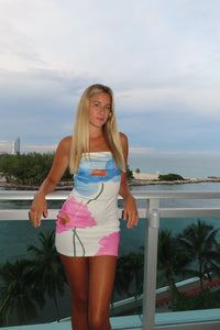 Watercolor Bloom Strapless Mini Dress