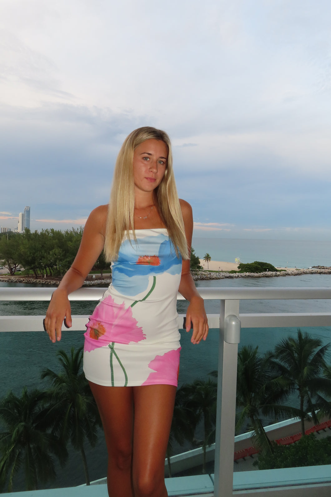 Watercolor Bloom Strapless Mini Dress