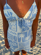 Load image into Gallery viewer, Blue coastal tile tie-back mini dress
