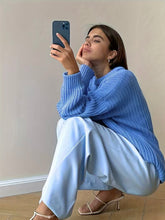 Load image into Gallery viewer, Blue Knit Crewneck Sweater
