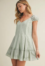 Load image into Gallery viewer, Sage Eyelet Babydoll Mini Dress - Juniper
