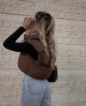 Load image into Gallery viewer, Women’s Cropped Puffer Vest | Quilted Zip-Up in Brown, White, Black &amp; Green
