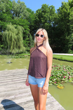 Load image into Gallery viewer, Chocolate Brown Halter Tank Top | Flowy Summer Sleeveless Top
