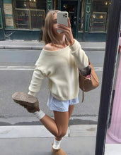 Load image into Gallery viewer, Cream Off-Shoulder Knit Sweater
