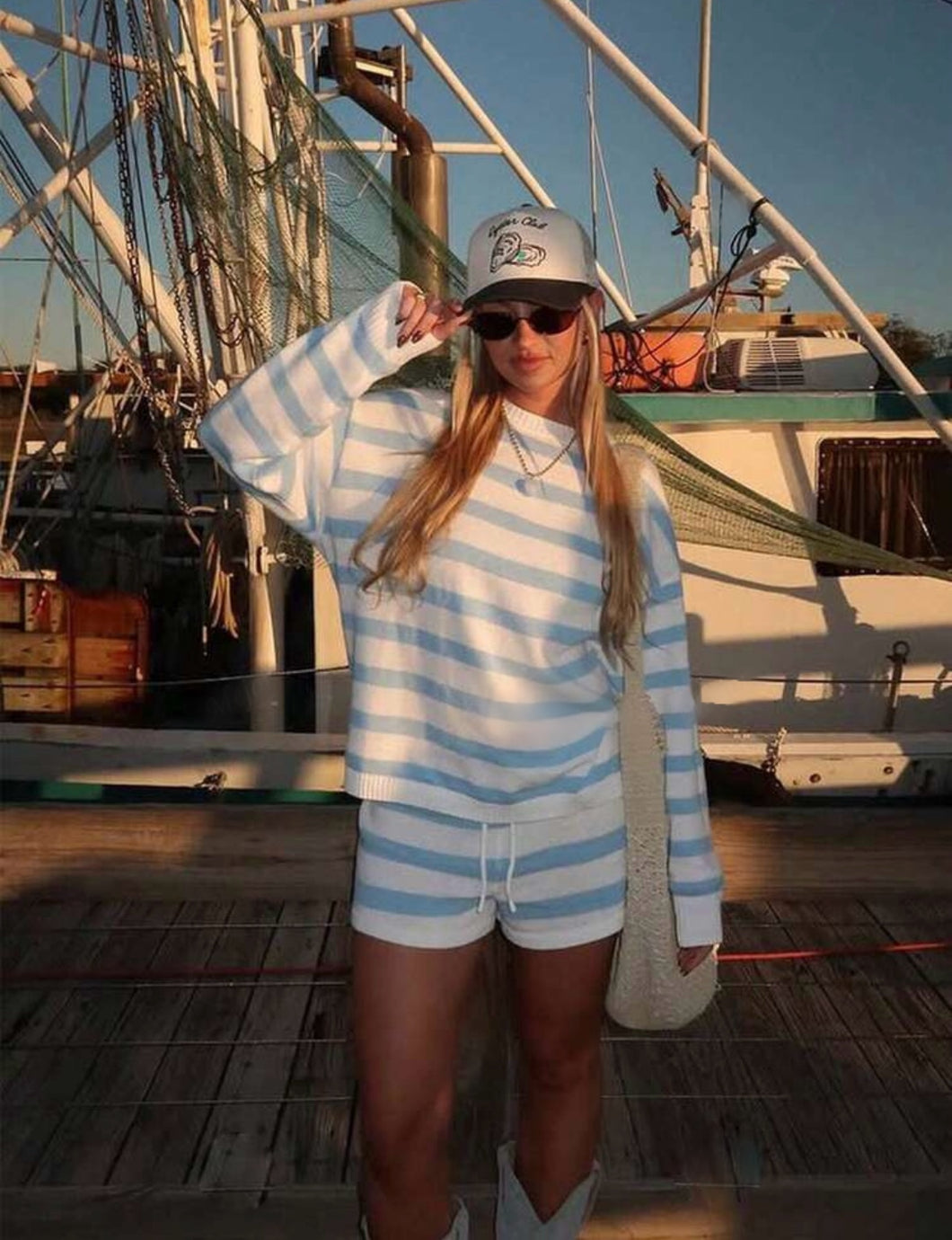 Seaside Stripes Knit Set – Blue & White