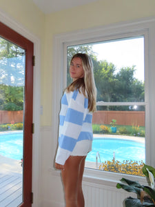 Striped Blue Knit Crewneck Sweater