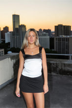 Load image into Gallery viewer, Chic Contrast Satin Tank Top – Black &amp; White Fitted Cami - Juniper
