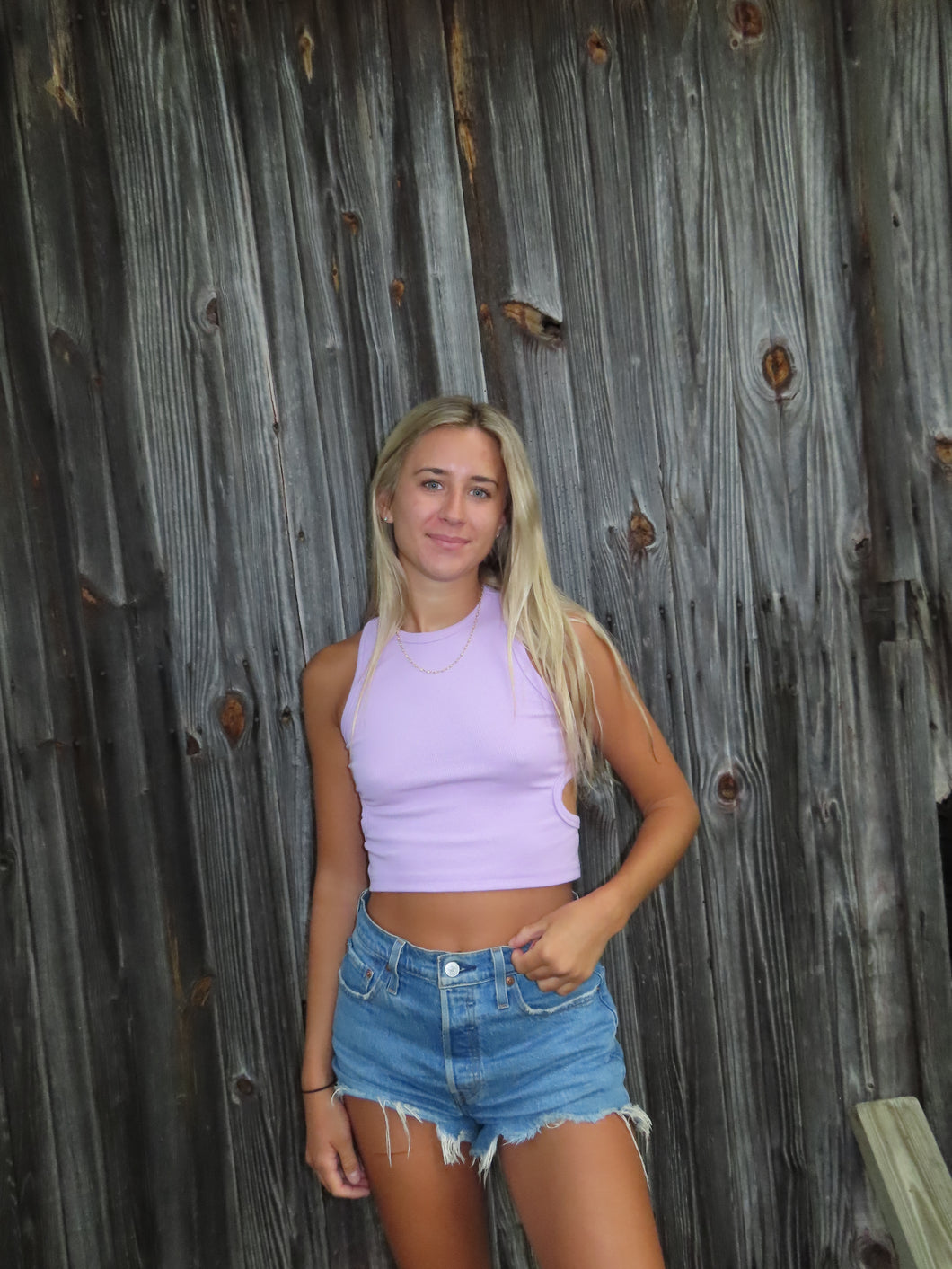 Lilac Side Cutout Tank - Juniper