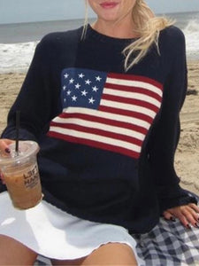 White Preppy American Flag Sweater