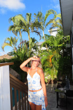 Load image into Gallery viewer, Blue seashell crop top &amp; mini skirt set | coastal summer matching set
