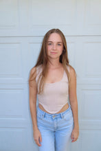 Load image into Gallery viewer, Beige Ribbed Corset Tank Top | Trendy Fitted Crop Top
