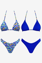 Load image into Gallery viewer, Blue Blossom Reversible Ribbed Triangle Bikini Set
