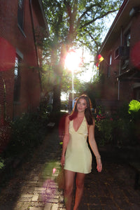 Lemon Glow Halter Mini Dress