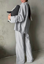 Load image into Gallery viewer, Cozy Charcoal Striped Pajama Set
