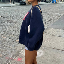 Load image into Gallery viewer, White Preppy American Flag Sweater
