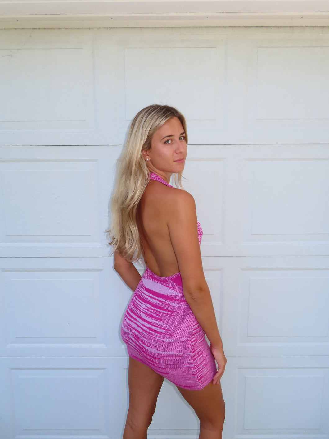 Pink Halter Knit Mini Dress | Vibrant Summer Party Dress - Juniper