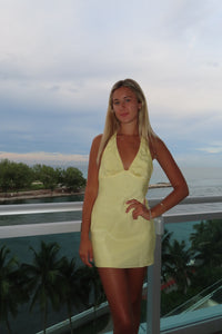 Lemon Glow Halter Mini Dress