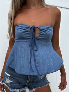 Blue Strapless Top