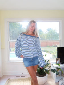 Blue Striped off the shoulder Top