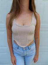 Load image into Gallery viewer, Beige Ribbed Corset Tank Top | Trendy Fitted Crop Top
