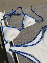Load image into Gallery viewer, Blue &amp; White Ribbed Triangle Bikini Set - Juniper
