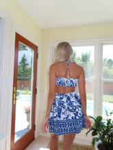 Load image into Gallery viewer, Blue Floral Halter Dress
