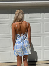 Load image into Gallery viewer, Blue Coastal Tile Tie-Back Mini Dress - Juniper

