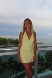 Lemon Glow Halter Mini Dress