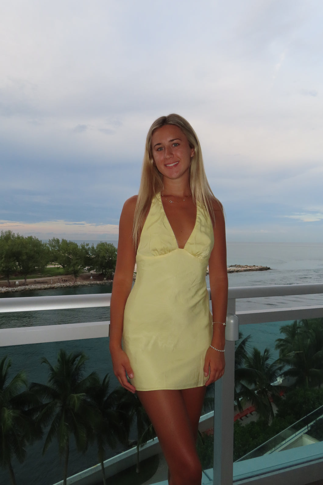 Lemon Glow Halter Mini Dress