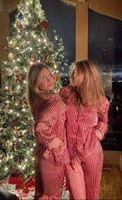 Load image into Gallery viewer, Red and Green Striped Satin Christmas Pajamas
